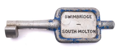 GWR/BR-W A Tyres No 9 aluminium single line key token, 'Swimbridge-South Molton', 19.