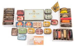 A collection of thirty-five various gramophone needle tins, various makers including 'HMV',