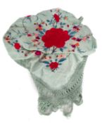An Edwardian silk and floral embroidered shawl ,