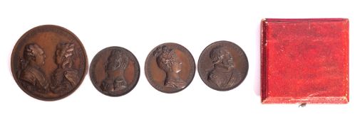 A group of four French copper medallions, including a 60mm (approx.