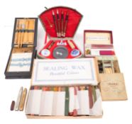 A leather cased calligraphy set, together with a Chinese calligraphy set,
