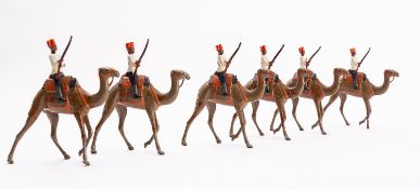 Britains toy soldiers, set 48, Camel Corps of the Egyptian Army, 6 mounted figures (one head loose),