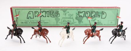 Britains toy soldiers, set 66, 13th Duke of Connaught's Own Lancers, 5 mounted figures,