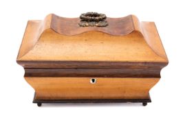 A Victorian needle work box, of sarcophagus form,