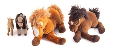 A group four Steiff horses, including 'Fenny', 'Hanno', 'Ferdy', and one other miniature horse.