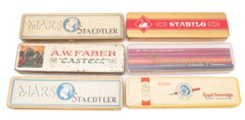 Staedler , Faber and others. A collection of various unused pencils in associated pencil tins.