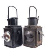 A BR(W) signal lamp, with red shades and original burner, stamped BR(W) to chimney,