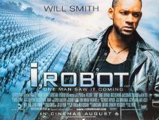 Four British quad film posters, 'War of the Worlds', 'I, Robot', 'Miami Vice', and 'The Guardian'.