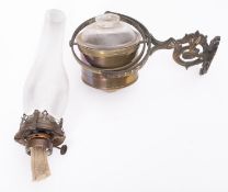 An Edwardian brass cabin oil lamp,
