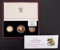 1987 United Kingdom gold proof set (1/2 sovereign, sovereign and £2 coin).