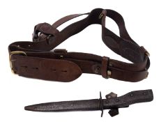 An Imperial German/WWI trench knife bayonet , maker Demag, in steel scabbard with frog,