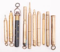 A group of nine various gilt propelling pencils and one other (10)
