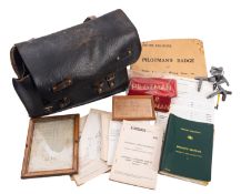 A BR black leather satchel, together with a collection of miscellaneous ephemera,