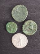 Celtic Trinovantes Cunoblein unit showing metal worker, with two Greek bronze coins and Roman.