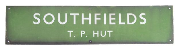 A Southern Railway enamel 'Southfields TP Hut' sign, 15.