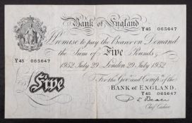 A 1952 Beale White £5 note.