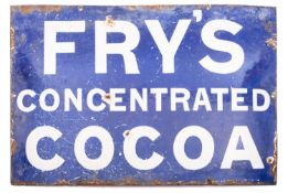 A 'Fry's Concentrated Cocoa' blue enamel advertising sign, 48cm x 33cm.