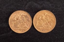 A 1909 and 1897 Half Sovereigns.