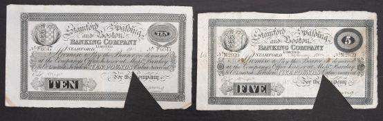 Stamford Spalding & Boston banking Company £5 & £10 notes 1904/06