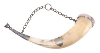 An early 20th century silver plate mounted horn bugle, unsigned,