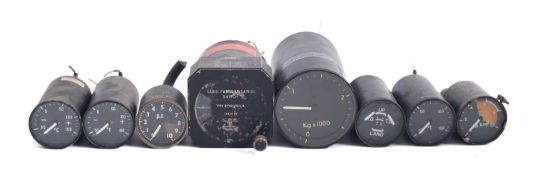 A group of eight various locomotive pressure and amp gauges etc.