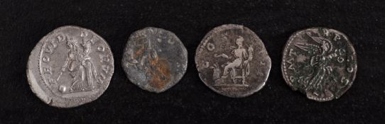 Two Roman Donarius of Hardian, and Caracalla with Republic Quinarris.