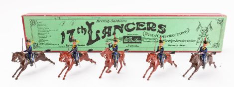 Britains toy soldiers, set 81, 17th Lancers, Foreign Service Order, 5 mounted figures,