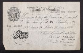 A 1950 Beale White £5 note.