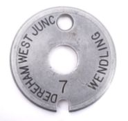 GER/BR-W A Tyers No 6 aluminium single line tablet, 'Dereham West Junc- Wendling', 11.