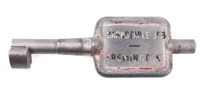 GWR/BR-W A Tyers No 9 aluminium single line key token, 'Barnstaple Jc B- Fremington', 19.