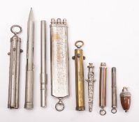 A collection of various propelling pencils, comprising one in the form of an acorn,