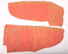 An 18th century silk waistcoat parts in salmon pink embodied with forget-me-knots, un-made,
