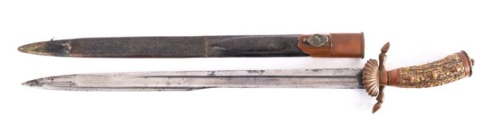 A German Hunting Hangar, the straight single edge clipped back single fuller blade,