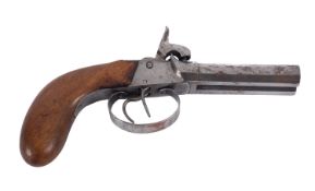 A 19th century double barrel percussion cap boxlock pistol,