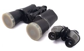 A pair of Japanese Rainbow 7x23 Wide angle binoculars in brown leather case and a pair of Russian