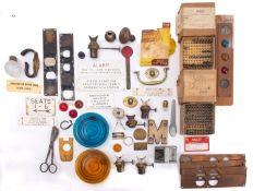 A collection of miscellaneous lenses, burners and signs,