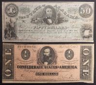 Two USA Banknotes, The State of Alabama Fifty dollar 1st Jan 1864,