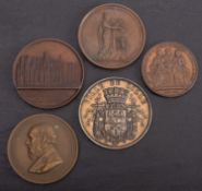 A group of five medals, including Lille Agricultural medal (60mm), a Nicolas de Flue (46mm),
