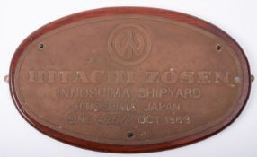 A brass maker's plate for the Japanese built Deutche Africa Line cargo vessel 'Woermann Ubangi' by