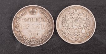 A Russian 1846 Rouble, with 1898 Rouble.