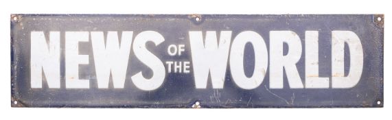 A 'News of the World' blue enamel sign, 51cm x 13cm.