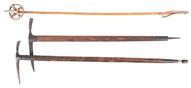 Two vintage continental ash and steel climbing/ ice axes,