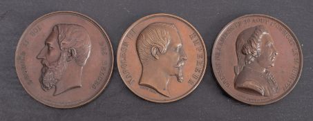 A French medallion, Napoleon III, Agricultural (Barre) 60mm, with Leopold (Belgium) 63mm,