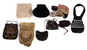 A group of six various evening bags, including two bead work examples,