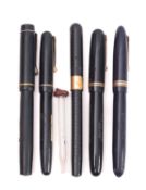 Mabie Todd & Co, Three boxed 'Swan' fountain pens, two black and one Navy blue,