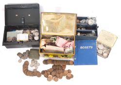 A tin with a collection of silver coins, British and world, including two 1896 Kruger Half Crowns,