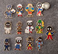 A collection of thirteen Robinson Golly badges, circa 1980s acrylic versions, including 'Milkman',