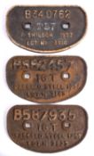 Three D-pattern wagon plates, two 16T Pressed Steel ,