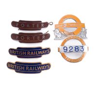 Four BR enamel caps badges, two BR(W) 'Porter', by J Gaunt , London,