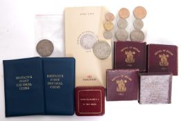 A box of mixed British coins, including crowns, four 1951, four 1953, 1953 plastic set, etc.